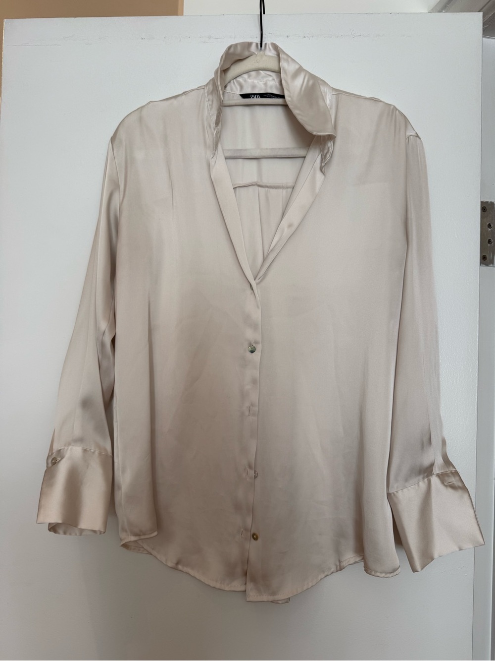 Zara Cream Satin Button-Front Blouse